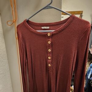 Maurices Ribbed Button-Front Top in Rust Red